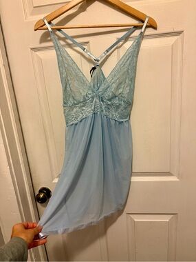 Light Blue Lace-Trim Nightgown